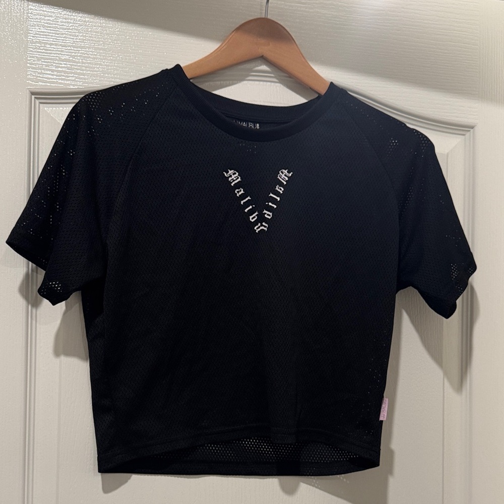 JJ. Malibu Black Graphic Mesh Top